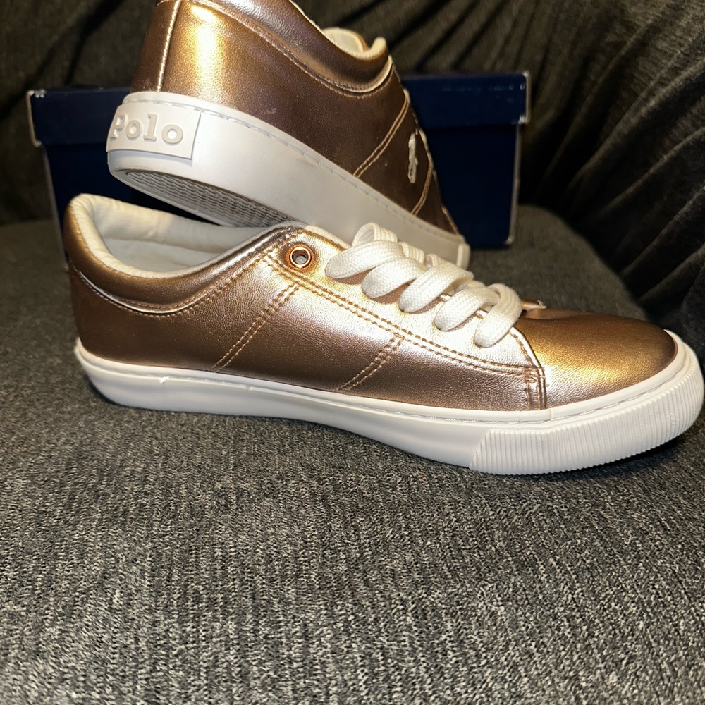 Ralph Lauren Rose Metallic Sneakers with White Accents